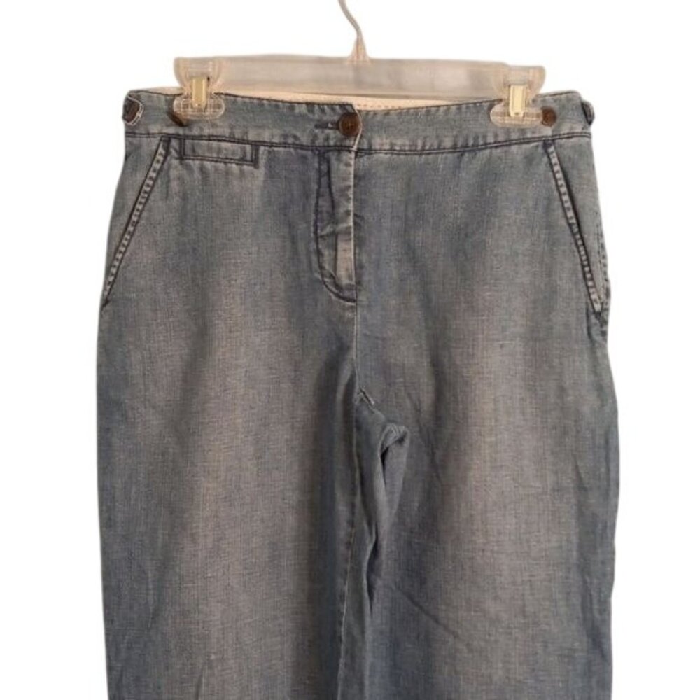 Lands End Size 6P Capri Pants Womens Denim Linen Blend Wide Leg - Picture 2 of 11